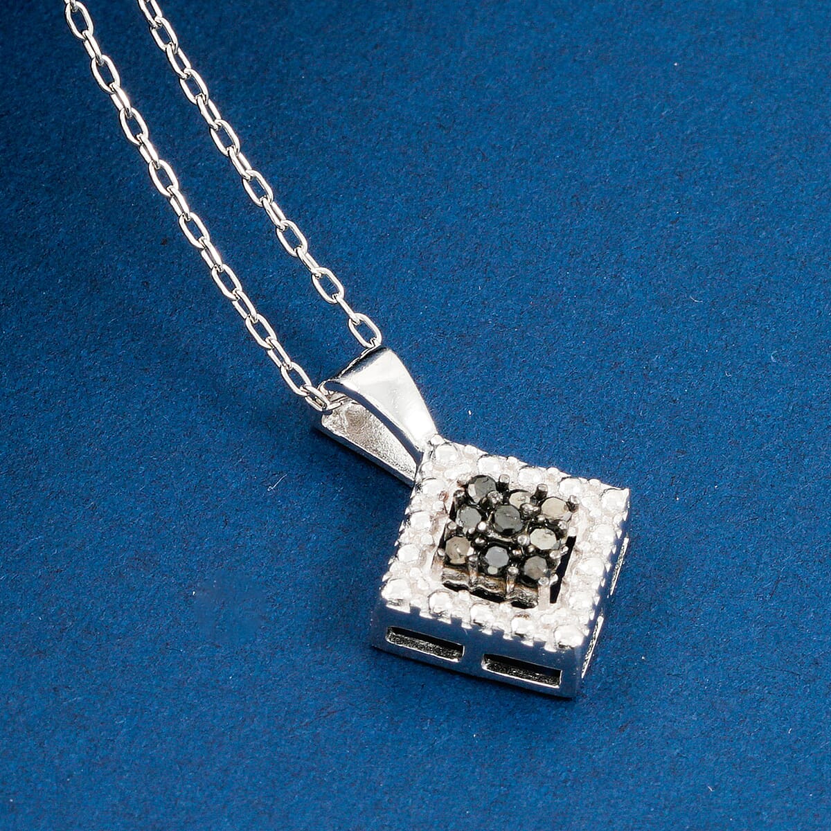 Black Diamond 0.10 ctw Square Shape Pendant Necklace in Sterling Silver 18 Inches image number 1