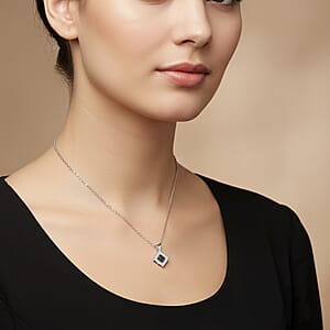 Black Diamond 0.10 ctw Square Shape Pendant Necklace in Sterling Silver 18 Inches