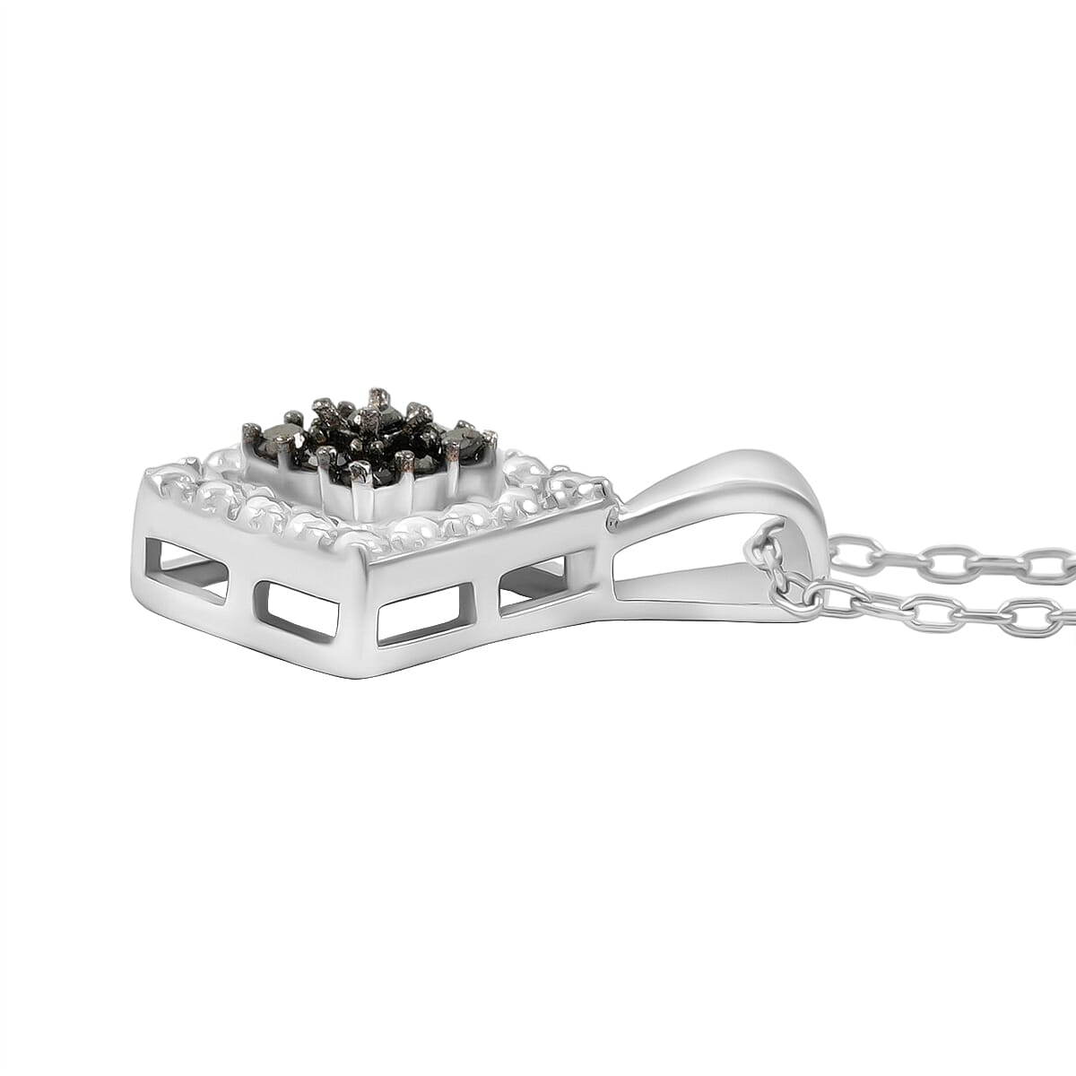 Black Diamond 0.10 ctw Square Shape Pendant Necklace in Sterling Silver 18 Inches image number 3