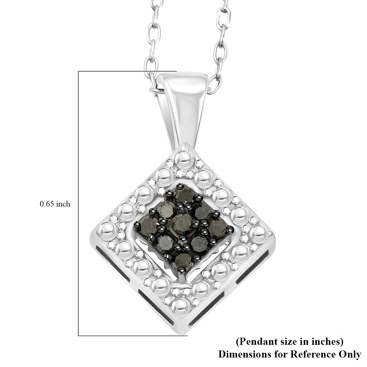 Black Diamond 0.10 ctw Square Shape Pendant Necklace in Sterling Silver 18 Inches