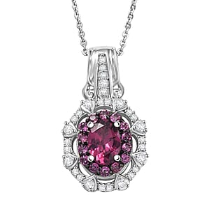 D'Joy Radiant Ember Garnet and White Zircon 1.70 ctw Pendant Necklace in Rhodium Over Sterling Silver 20 Inches