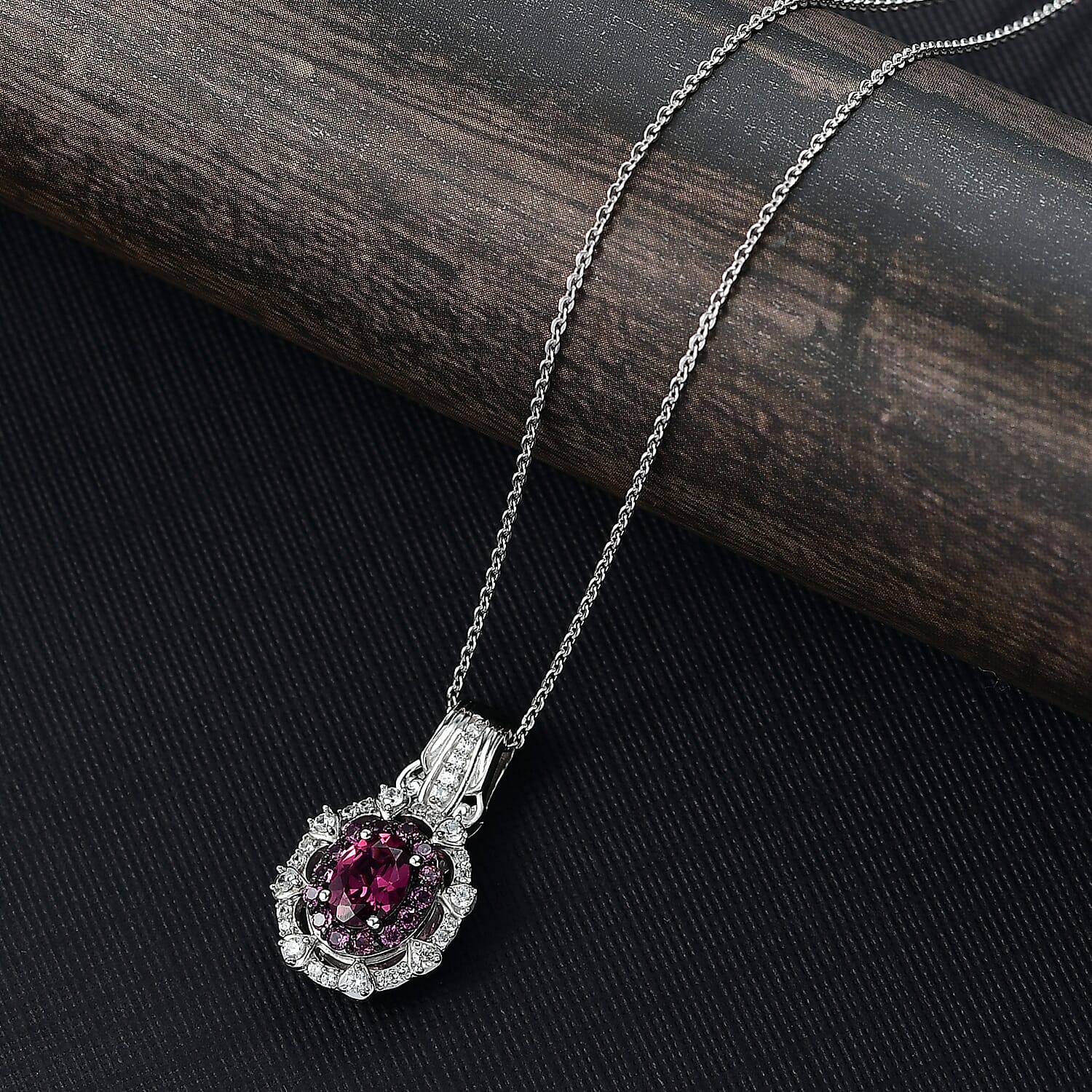 D'Joy Radiant Ember Garnet and White Zircon 1.70 ctw Royal Rose Bloom Pendant Necklace (20 Inches) in Rhodium Over Sterling Silver