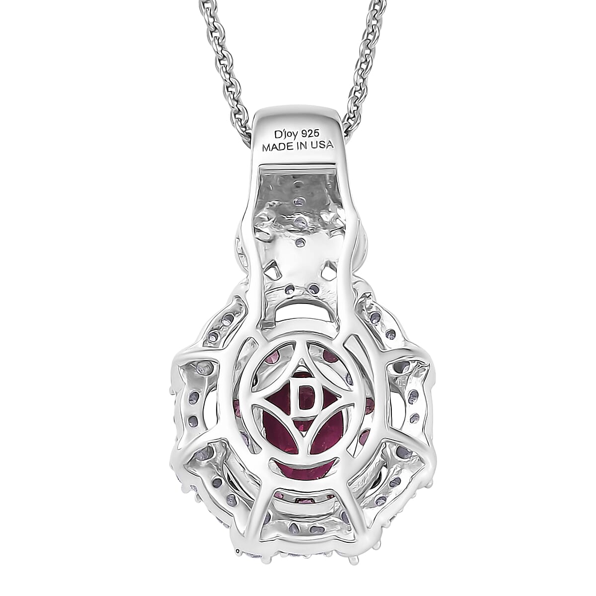 D'Joy Radiant Ember Garnet and White Zircon 1.70 ctw Pendant Necklace in Rhodium Over Sterling Silver 20 Inches image number 4