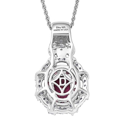 D'Joy Radiant Ember Garnet and White Zircon 1.70 ctw Royal Rose Bloom Pendant Necklace (20 Inches) in Rhodium Over Sterling Silver