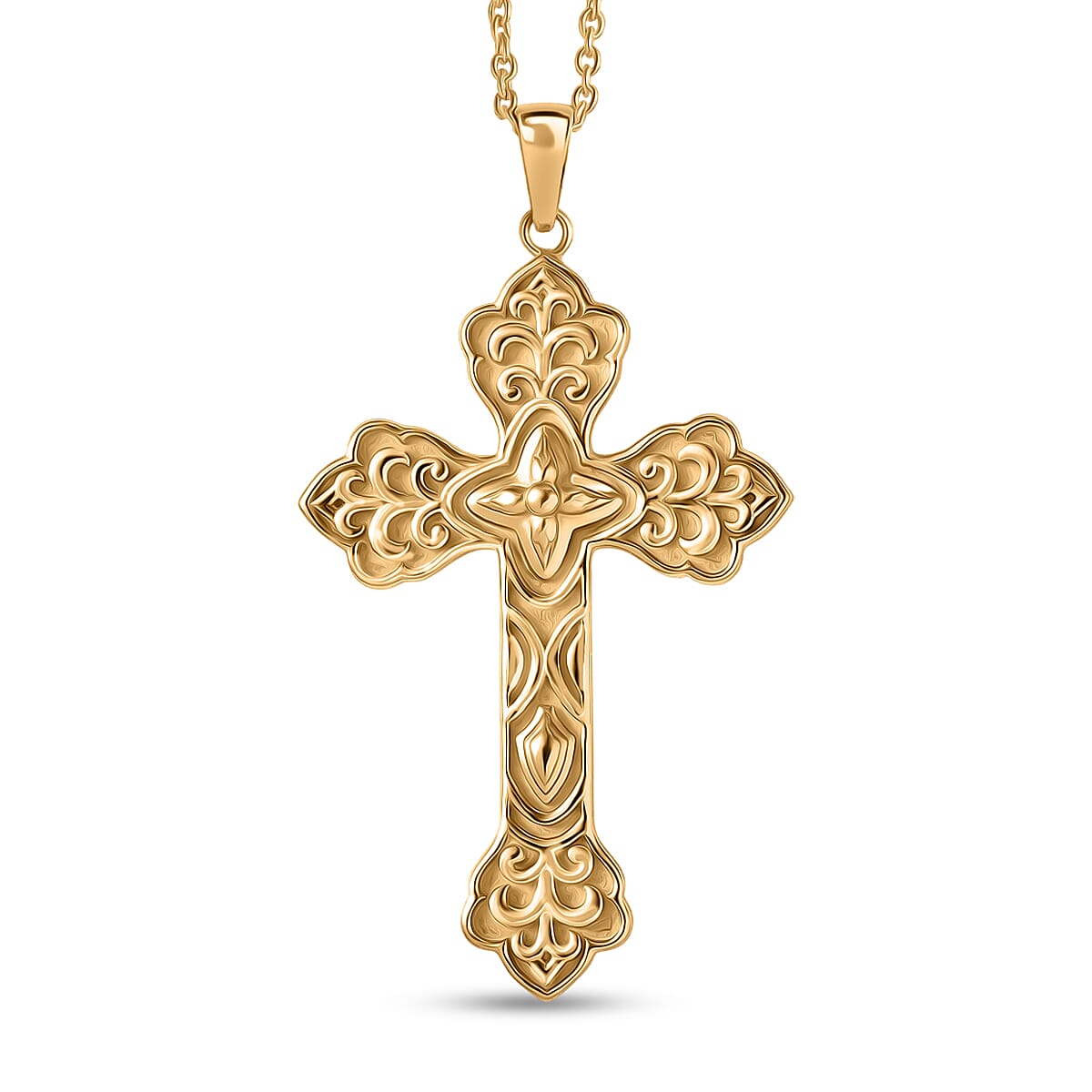 EverTrue Bronzella Collection Eternal Faith Cross Pendant in 18K YG Plated Bronze with ION Plated YG Stainless Steel Necklace 20 Inches
