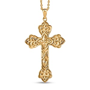 EverTrue Bronzella Collection Cross Pendant in 18K YG Plated Bronze with ION Plated YG Stainless Steel Necklace 20 Inches