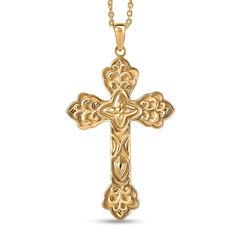 EverTrue Bronzella Collection Eternal Faith Cross Pendant in 18K YG Plated Bronze with ION Plated YG Stainless Steel Necklace 20 Inches