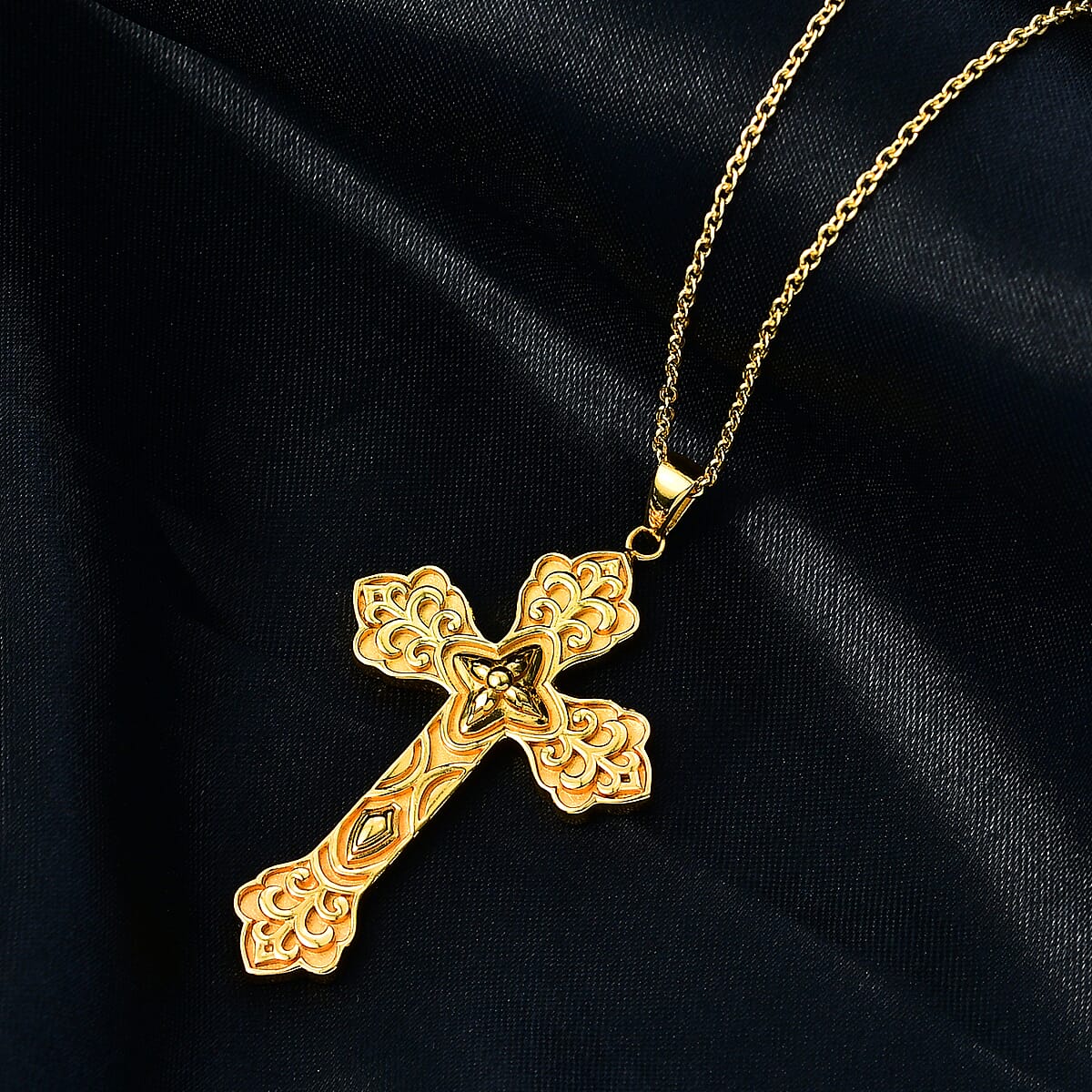 EverTrue Bronzella Collection Cross Pendant in 18K YG Plated Bronze with ION Plated YG Stainless Steel Necklace 20 Inches image number 1