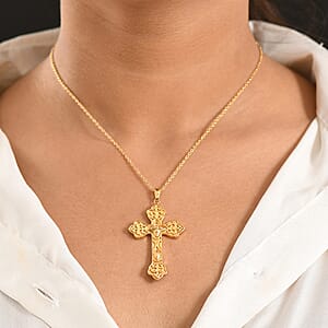 EverTrue Bronzella Collection Cross Pendant in 18K YG Plated Bronze with ION Plated YG Stainless Steel Necklace 20 Inches