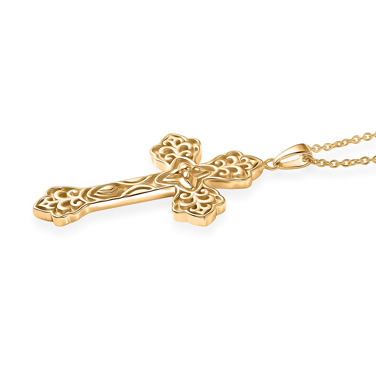 EverTrue Bronzella Collection Eternal Faith Cross Pendant in 18K YG Plated Bronze with ION Plated YG Stainless Steel Necklace 20 Inches