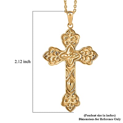 EverTrue Bronzella Collection Eternal Faith Cross Pendant in 18K YG Plated Bronze with ION Plated YG Stainless Steel Necklace 20 Inches