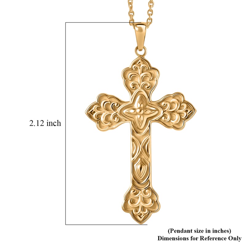 EverTrue Bronzella Collection Eternal Faith Cross Pendant in 18K YG Plated Bronze with ION Plated YG Stainless Steel Necklace 20 Inches