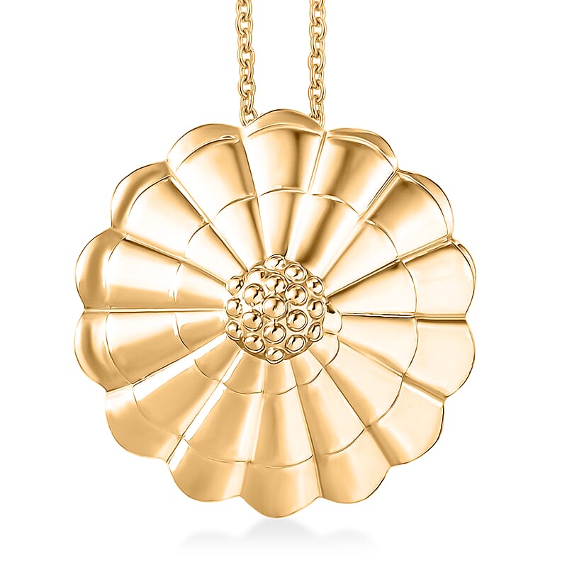 EverTrue Bronzella Collection Rose Flower Pendant in 18K YG Plated Bronze with ION Plated YG Stainless Steel Necklace 20 Inches