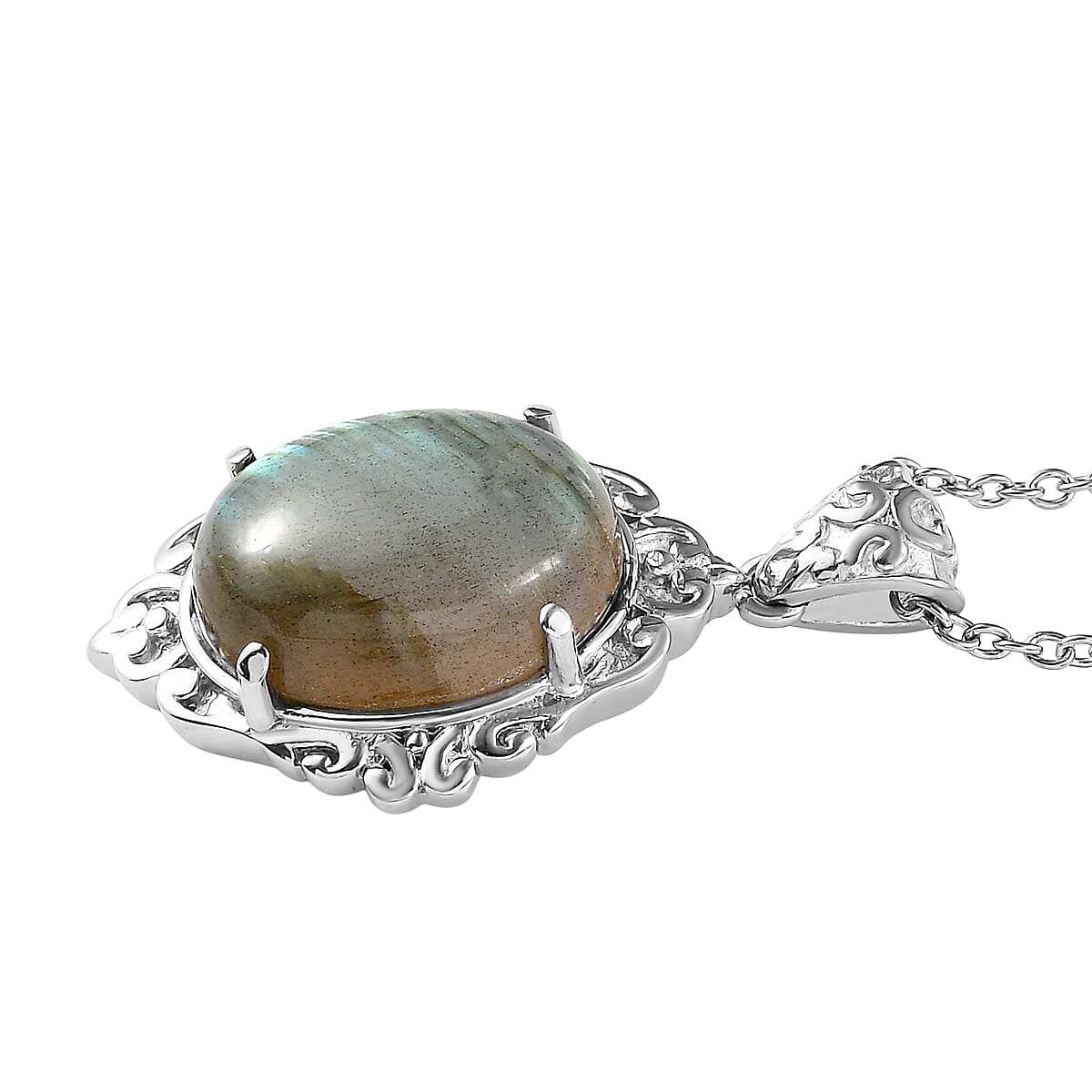 EverTrue Malagasy Labradorite 10.50 ctw Pendant Necklace in Stainless Steel 20 Inches  image number 3