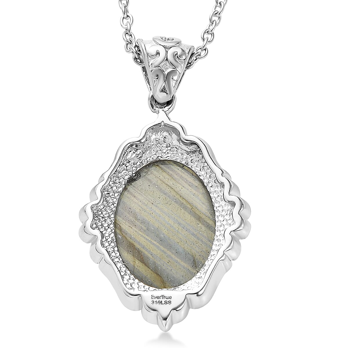 EverTrue Malagasy Labradorite 10.50 ctw Pendant Necklace in Stainless Steel 20 Inches