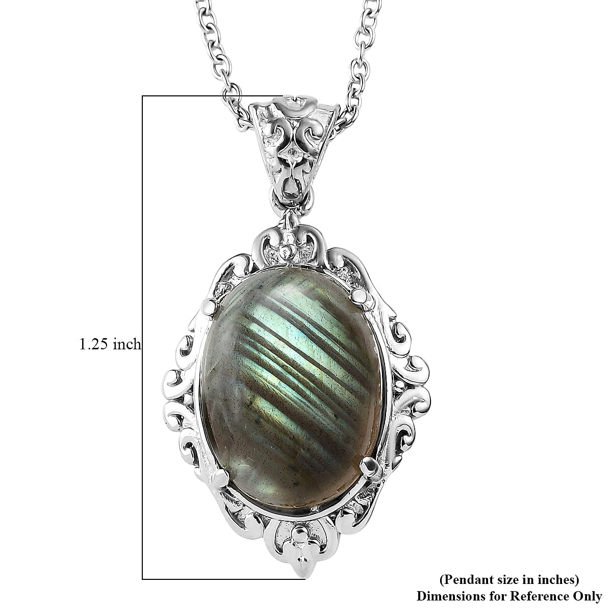 EverTrue Malagasy Labradorite 10.50 ctw Pendant Necklace in Stainless Steel 20 Inches
