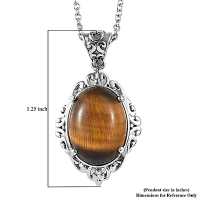EverTrue Tigers Eye 9.50 ctw Pendant Necklace in Stainless Steel 20 Inches