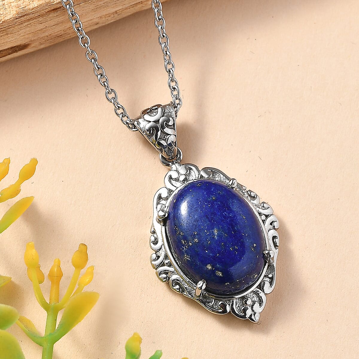 EverTrue Lapis Lazuli 10.30 ctw Pendant Necklace in Stainless Steel 20 Inches  image number 1