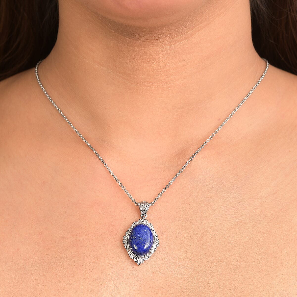 EverTrue Lapis Lazuli 10.30 ctw Pendant Necklace in Stainless Steel 20 Inches  image number 2