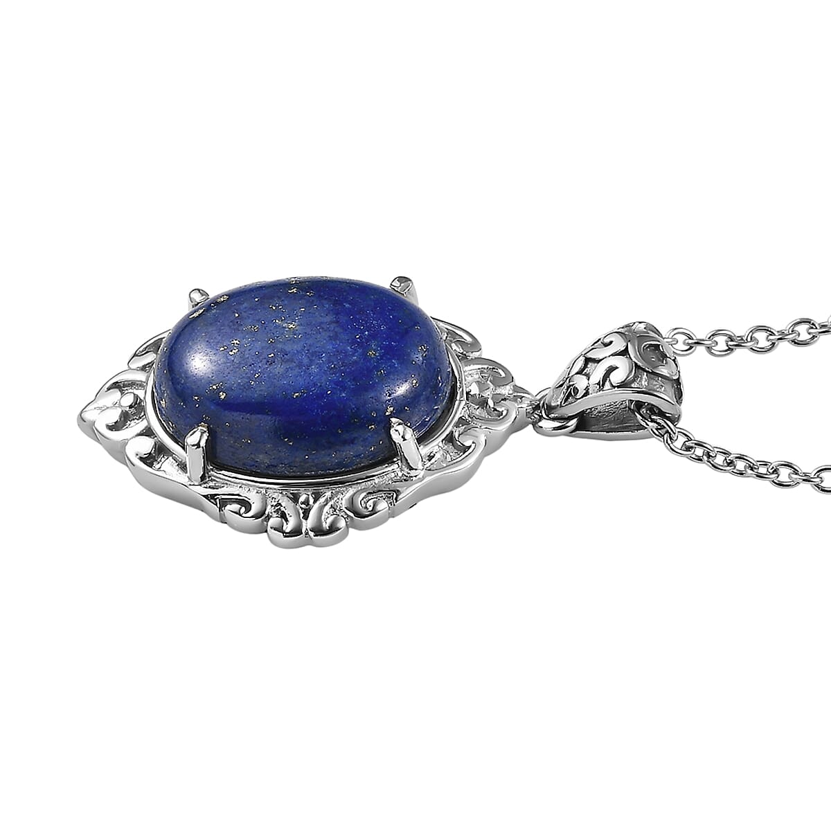 EverTrue Lapis Lazuli 10.30 ctw Pendant Necklace in Stainless Steel 20 Inches  image number 3