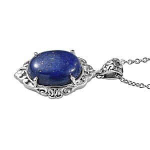 EverTrue Lapis Lazuli 10.30 ctw Pendant Necklace in Stainless Steel 20 Inches 