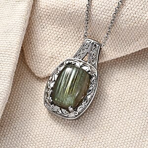 EverTrue Malagasy Labradorite 11.90 ctw Pendant Necklace in Stainless Steel 20 Inches 