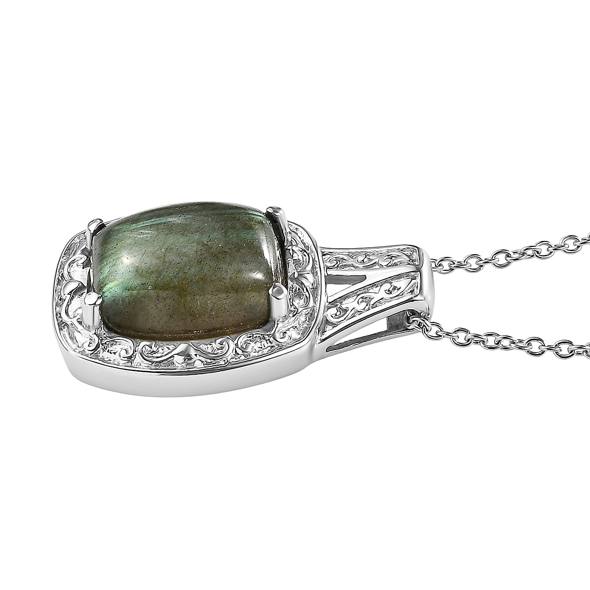 EverTrue Malagasy Labradorite 11.90 ctw Pendant Necklace in Stainless Steel 20 Inches  image number 3