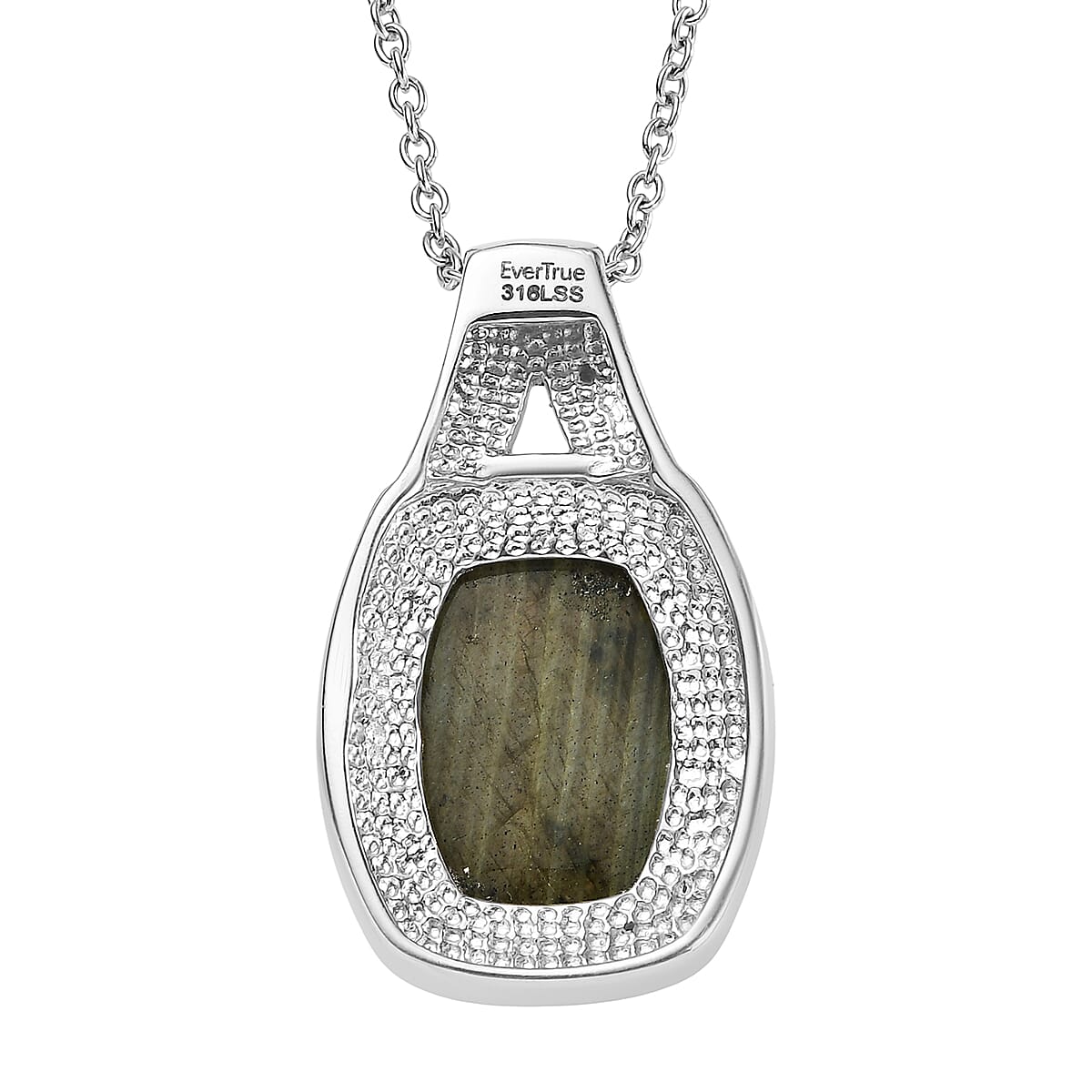 EverTrue Malagasy Labradorite 11.90 ctw Pendant Necklace in Stainless Steel 20 Inches 