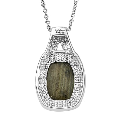 EverTrue Malagasy Labradorite 11.90 ctw Pendant Necklace in Stainless Steel 20 Inches