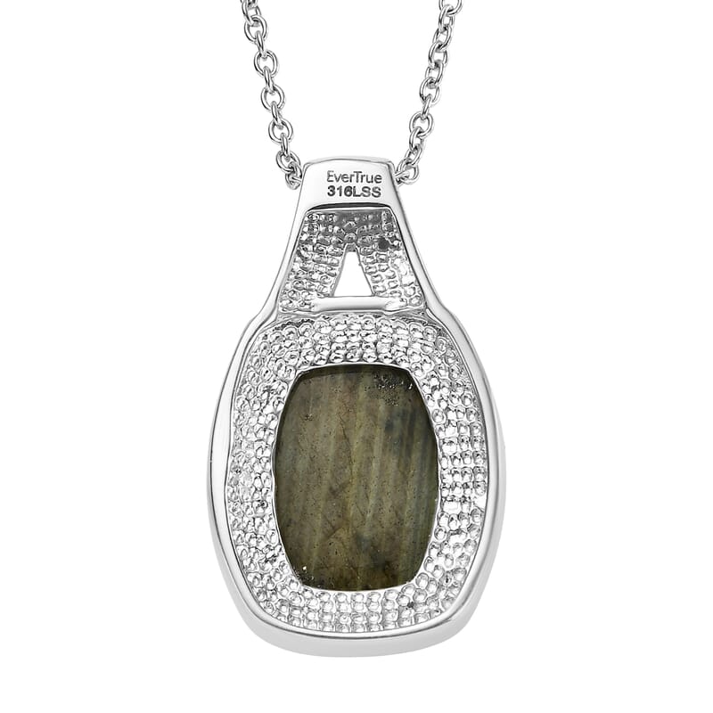 EverTrue Malagasy Labradorite 11.90 ctw Pendant Necklace in Stainless Steel 20 Inches