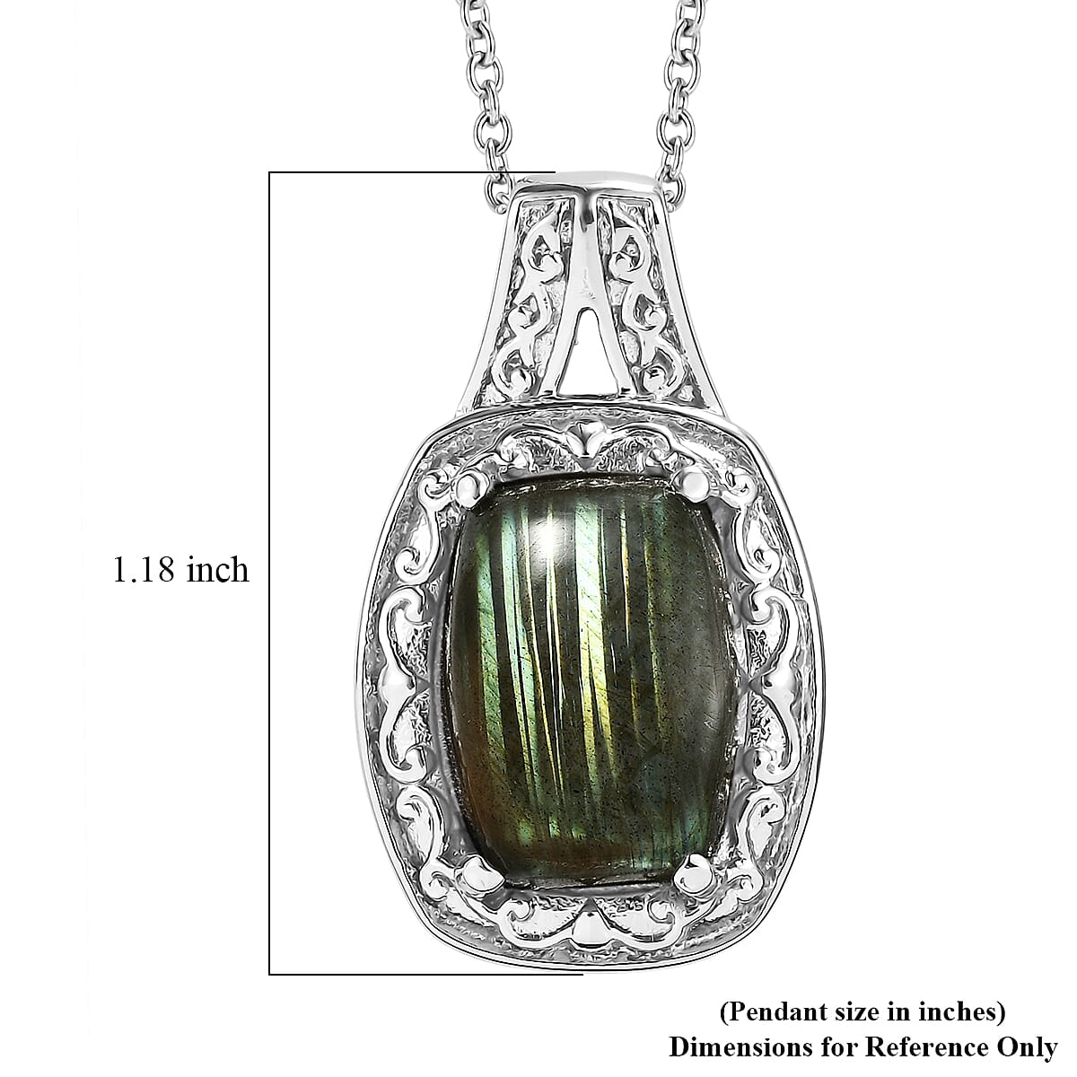 EverTrue Malagasy Labradorite 11.90 ctw Pendant Necklace in Stainless Steel 20 Inches 