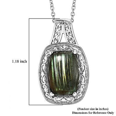 EverTrue Malagasy Labradorite 11.90 ctw Pendant Necklace in Stainless Steel 20 Inches