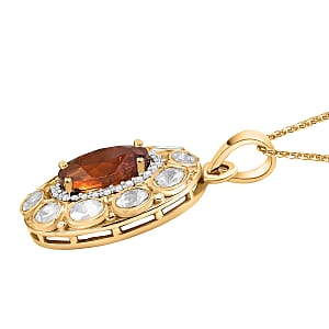  D'Joy Premium Red Citrine and Moissanite 6.65 ctw Royal Fire Glow Pendant Necklace in 18K Vermeil Yellow Gold Over Sterling Silver 20 Inches