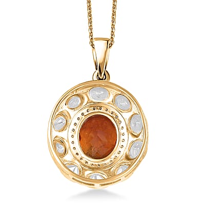 D'Joy Premium Red Citrine and Moissanite 6.65 ctw Royal Fire Glow Pendant Necklace in 18K Vermeil Yellow Gold Over Sterling Silver 20 Inches