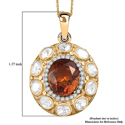 D'Joy Premium Red Citrine and Moissanite 6.65 ctw Royal Fire Glow Pendant Necklace in 18K Vermeil Yellow Gold Over Sterling Silver 20 Inches