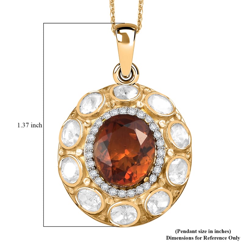 D'Joy Premium Red Citrine and Moissanite 6.65 ctw Royal Fire Glow Pendant Necklace in 18K Vermeil Yellow Gold Over Sterling Silver 20 Inches