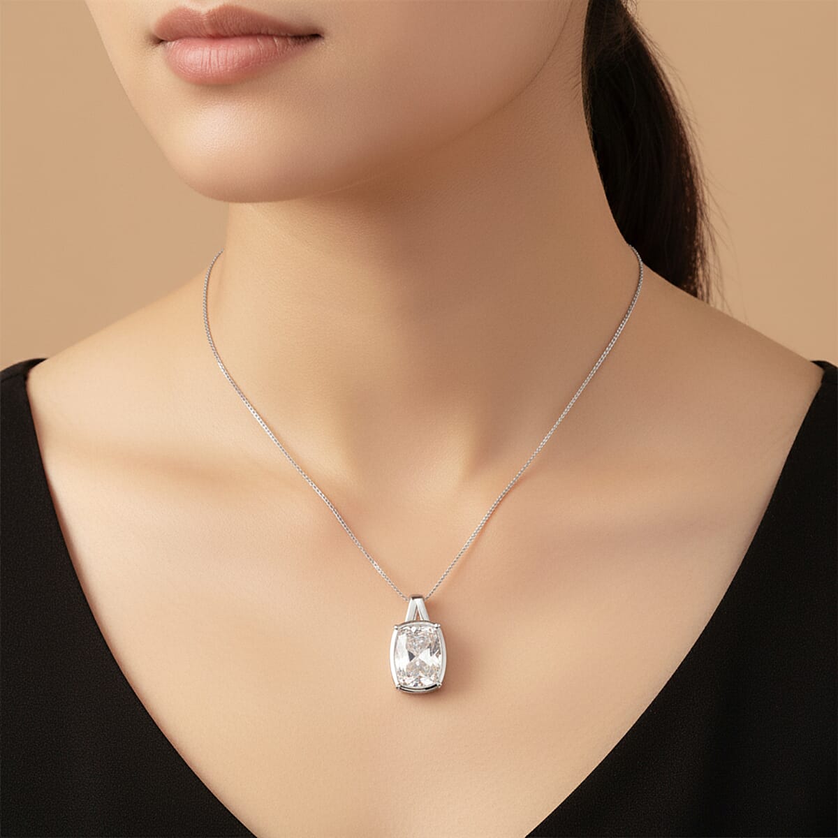 D'Joy Old Mine Cut Moissanite 10.00 ctw Pendant Necklace in Rhodium Over Sterling Silver 18 Inches image number 2