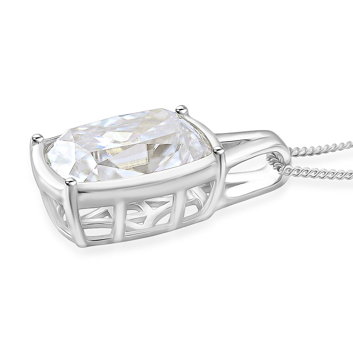D'Joy Old Mine Cut Moissanite 10.00 ctw Pendant Necklace in Rhodium Over Sterling Silver 18 Inches image number 3