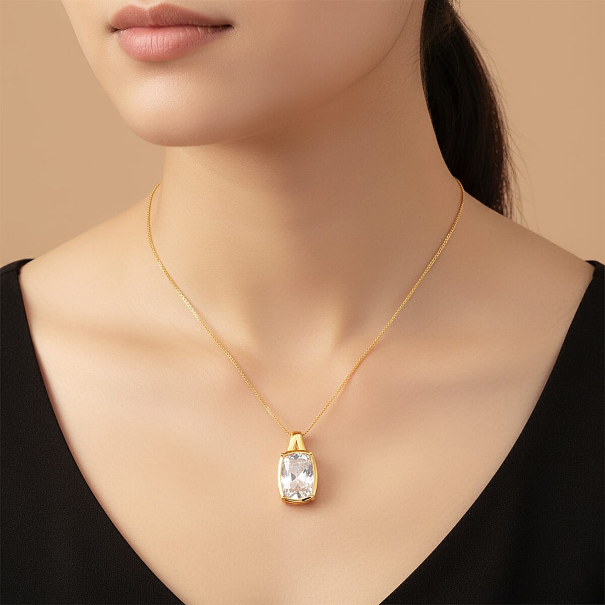 D'Joy Old Mine Cut Moissanite 10.00 ctw Pendant Necklace in 18K Vermeil Yellow Gold Over Sterling Silver 18 Inches image number 2