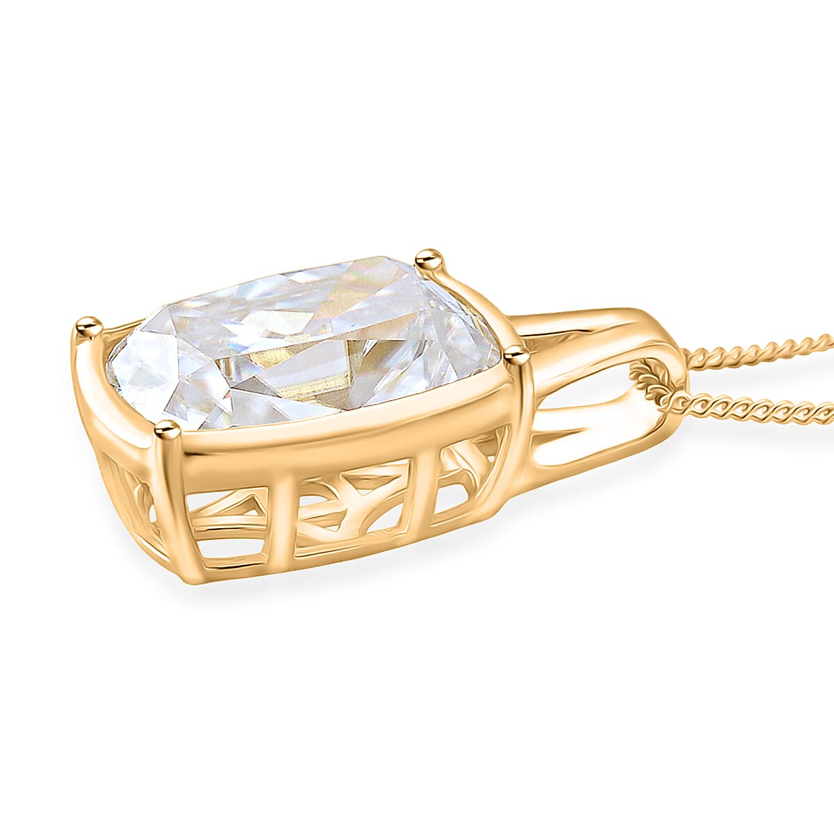 D'Joy Old Mine Cut Moissanite 10.00 ctw Pendant Necklace in 18K Vermeil Yellow Gold Over Sterling Silver 18 Inches image number 3