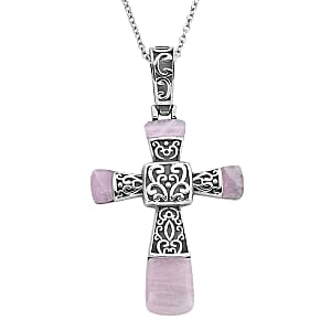 Rose Quartz 6.00 ctw Inlay Cross Pendant Necklace in Stainless Steel 24 Inches 