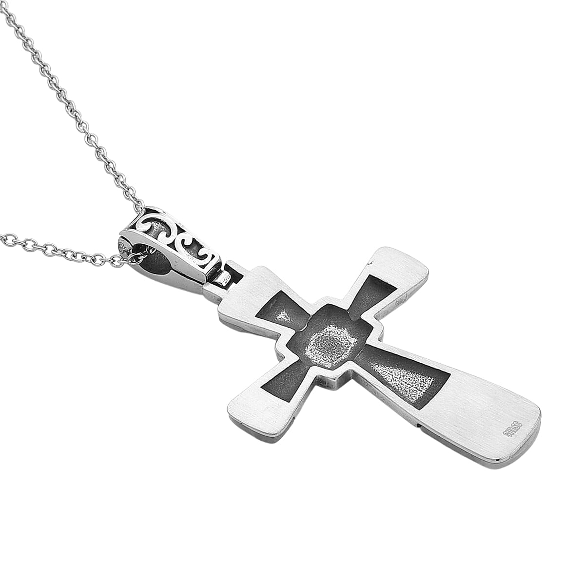 Rose Quartz 6.00 ctw Inlay Cross Pendant Necklace in Stainless Steel 24 Inches 