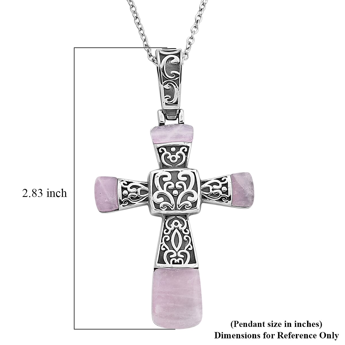 Rose Quartz 6.00 ctw Inlay Cross Pendant Necklace in Stainless Steel 24 Inches 