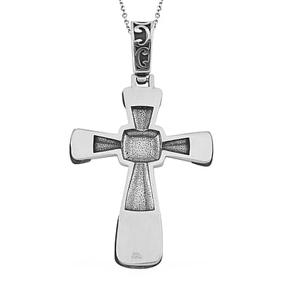 Green Aventurine 6.00 ctw Inlay Cross Pendant Necklace in Stainless Steel 24 Inches
