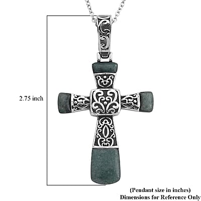 Green Aventurine 6.00 ctw Inlay Cross Pendant Necklace in Stainless Steel 24 Inches