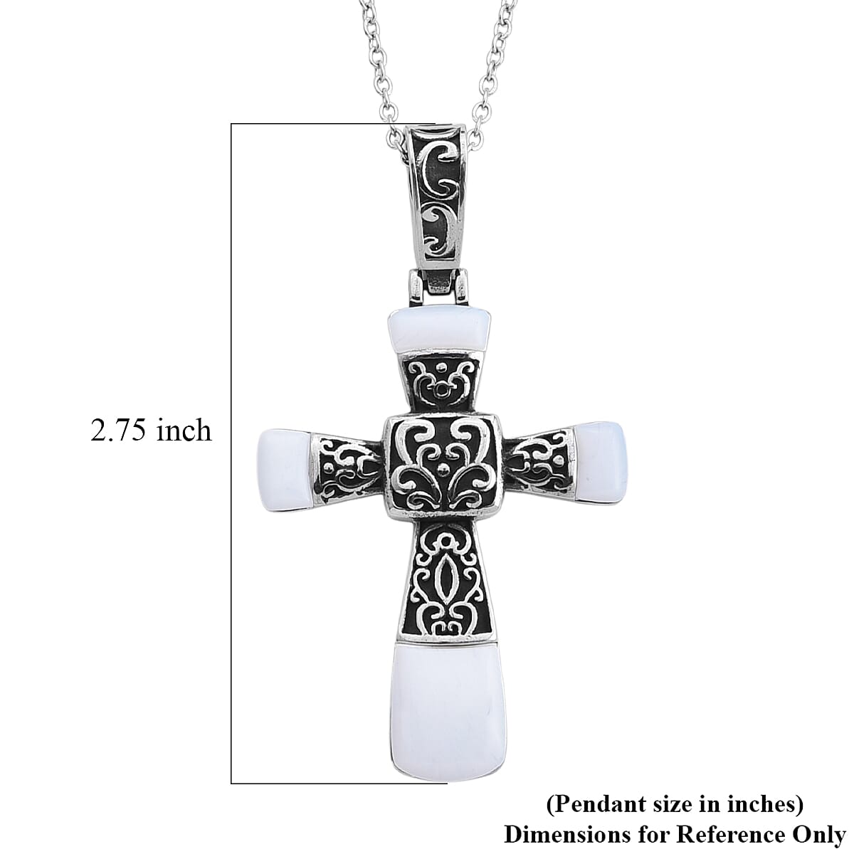 Opalite 6.00 ctw Inlay Cross Pendant Necklace in Stainless Steel 24 Inches