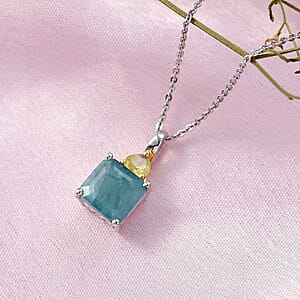 D'Joy Premium Grandidierite and Yellow Sapphire (FF) 3.00 ctw Heart Art Deco Pendant Necklace in 18K Vermeil Yellow Gold Over Sterling Silver 20 Inches 