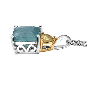 D'Joy Premium Grandidierite and Yellow Sapphire (FF) 3.00 ctw Heart Art Deco Pendant Necklace in 18K Vermeil Yellow Gold Over Sterling Silver 20 Inches 