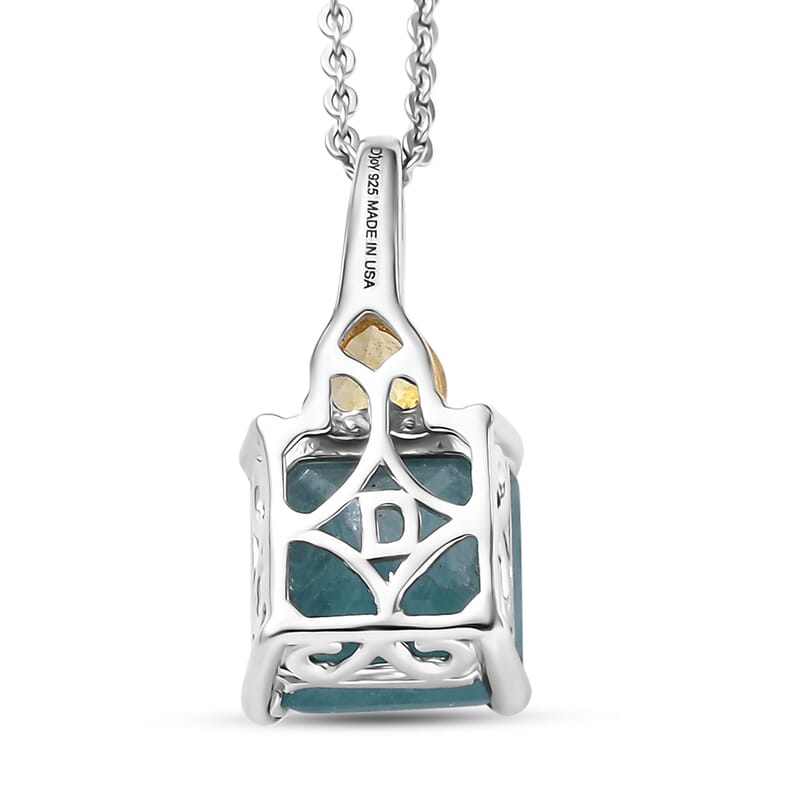 D'Joy Premium Grandidierite and Yellow Sapphire (FF) 3.00 ctw Heart Art Deco Pendant Necklace in 18K Vermeil Yellow Gold Over Sterling Silver 20 Inches