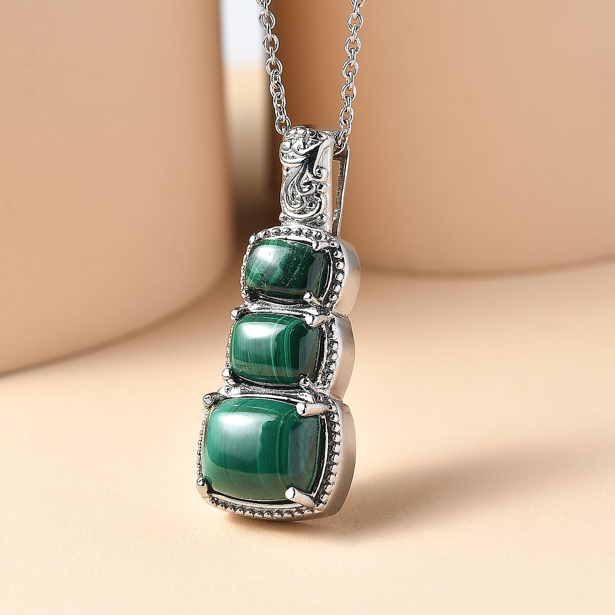 EverTrue African Malachite 13.10 ctw Pendant Necklace in Stainless Steel 20 Inches  image number 1